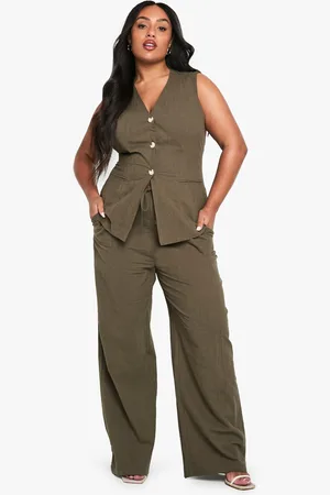 Boohoo Plus Linnen Look Broek Met Touwtjes