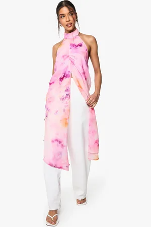 Boohoo Geweven Bloemenprint Maxi Top Met Hoge Hals