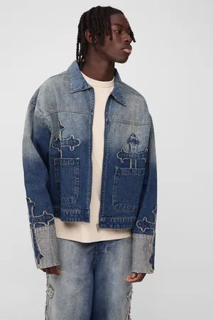 Boohoo Denim Boxy Bomberjack Met Gekruiste Bandjes