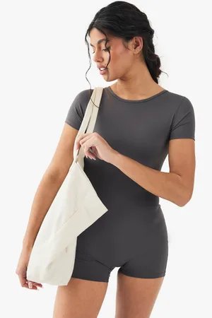 Boohoo Premium Contour Unitard Romper Met Korte Mouwen