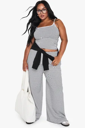 Boohoo Plus Gestreepte Broek Met Rechte Pijpen