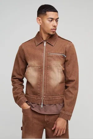 Boohoo Korte Regular Fit Denim En Corduroy Acid Wash Gebleekte Jas