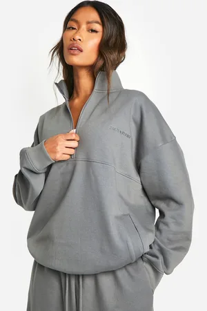 Boohoo Oversized Geborduurde Dsgn Studio Trui Met Korte Rits