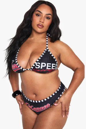 Boohoo Plus Driehoekige Bikini Set Met Print