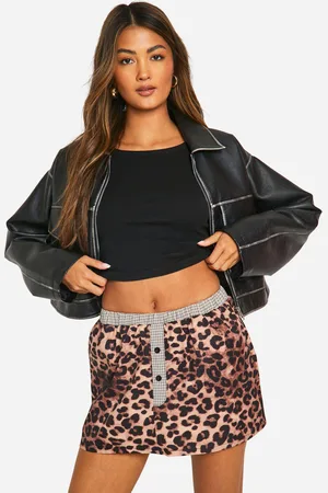 Boohoo Contrasterende Luipaardprint Mini Rokje Met Tailleband Detail