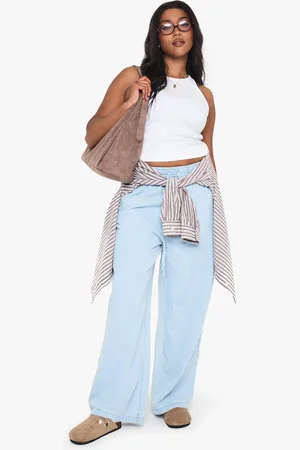 Boohoo Plus Chambray Wide Leg Broek Met Touwtjes