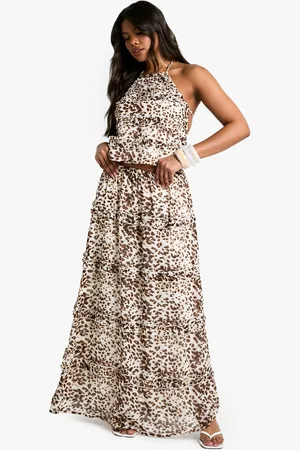 Boohoo Geweven Maxi Rok Met Ruches En Sneeuw Luipaardprint