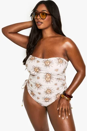 Boohoo Plus Geplooid Bandeau Badpak Met Maan En Opdruk
