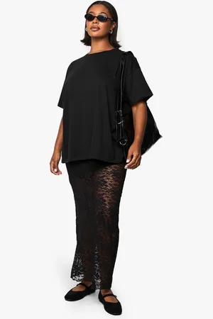 Boohoo Plus Maxi Rok Met Kanten Detail