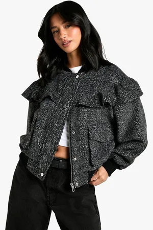 Boohoo Petite Nepwollen Bomberjack Met Franjes