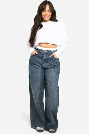 Boohoo Plus Basic High Waist Super Wide Leg Jeans