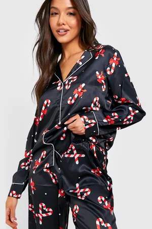 Boohoo Satijnen Zuurstok Kerst Pyjama Set Met Broek