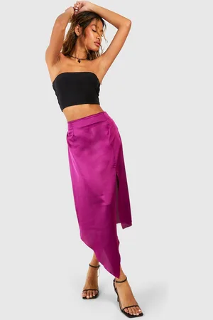 Boohoo Satijnen Midaxi Rok Met Zijsplit