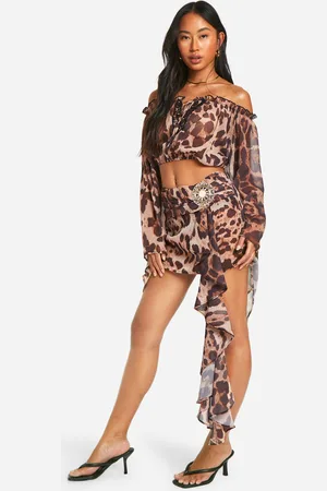 Boohoo Chiffon Luipaardprint Mini Rokje Met Ruches