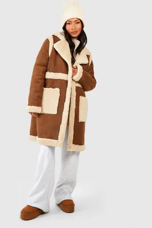 Boohoo Midi Suède Jas Met Teddy Zoom