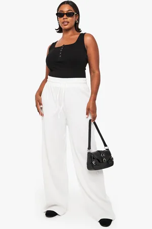 Boohoo Plus Wafel Gebreide Broek Met Touwtjes