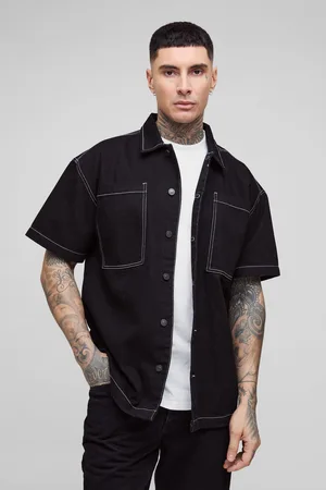 Boohoo Tall Oversized Kraagloze Spijkerjas Met Contrasterende Stiksels