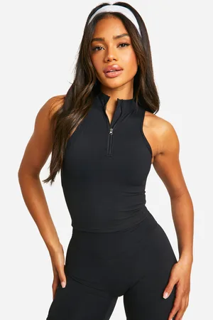 Boohoo Premium Sculpt Gewatteerde Sport Bh Met Rits En Racer Hals