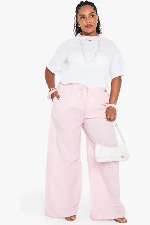 Boohoo Plus Gestreepte Wide Leg Broek Met Trektouwtjes