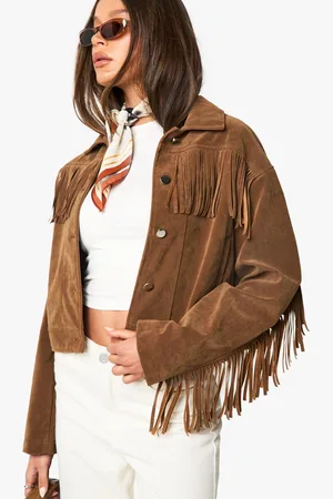 Boohoo Suède Jas Met Kwastjes
