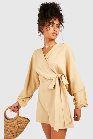 Boohoo Linnen Wikkel Romper Met Strik
