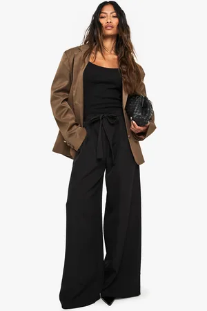 Boohoo Geweven Geplooide Wide Leg Broek Met Ceintuur