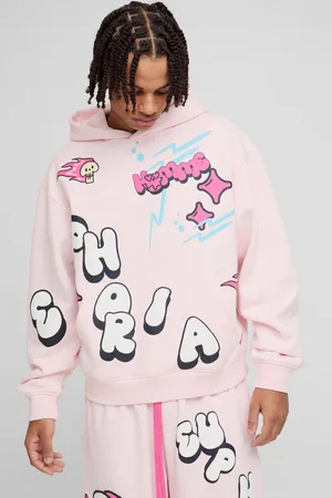 Boohoo Oversized Boxy Schets Hoodie Met Print En Reliëf