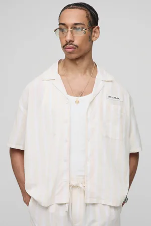 Boohoo Oversized Gestreept Boxy Linnen Look Overhemd Met Zak Detail
