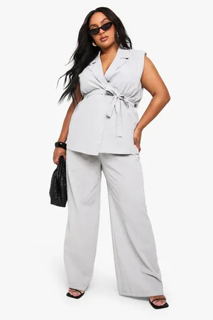 Boohoo Plus Linnen Look Broek Met Elastische Taille