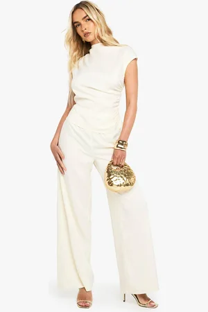 Boohoo Getailleerde Wide Leg Jumpsuit Met Hoge Hals