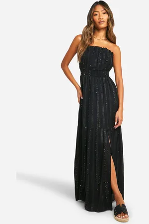 Boohoo Gestreepte Glitter Maxi Jurk Met Pailletten En Split