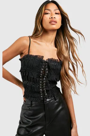Boohoo Doorschijnende Chiffon Top Met Veters