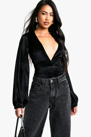 Boohoo Fluwelen One Piece Met Extreem Laag Decolleté