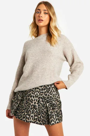 Boohoo Geplooid Luipaardprint Mini Spijkerrokje Met Strik
