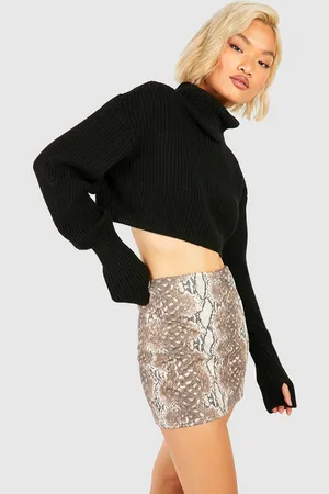 Boohoo Nepleren Pu Slangenprint Mini Rokje Met Textuur