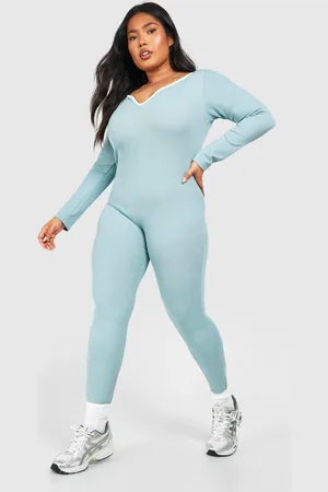 Boohoo Plus Geribbelde Unitard Met Contrasterende Naden En Lange Mouwen