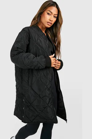 Boohoo Gewatteerd Long Line Bomberjack Met Stiksels