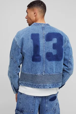 Boohoo Denim Varsity Biker Jas Met Oogjes