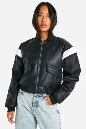 Boohoo Kort Nepleren Bomberjack Met Moto Detail