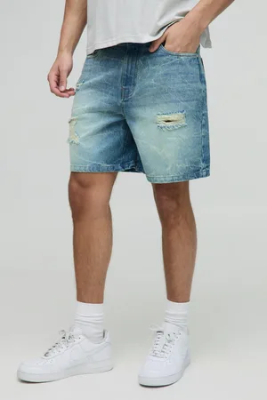 Boohoo Baggy Gescheurde Gekreukelde Antiek Gebleekte Denim Shorts
