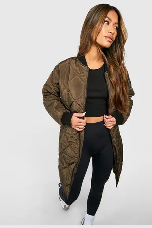 Boohoo Gewatteerd Long Line Bomberjack Met Stiksels