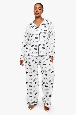 Boohoo Plus Pyjama Set Met Western Overhemd Met Lange Mouwen En Broek Set