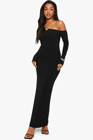 Boohoo Strakke Asymmetrische Maxi Jurk Met Gouden Zoom