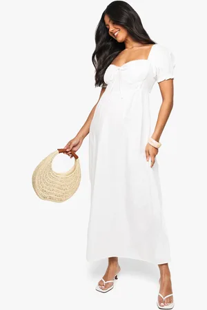 Boohoo Zwangerschap Katoenen Milkmaid Midaxi Skater Jurk