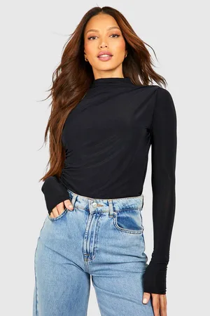 Boohoo Tall Strakke Gerimpelde Top Met Hoge Hals En Dubbele Lagen
