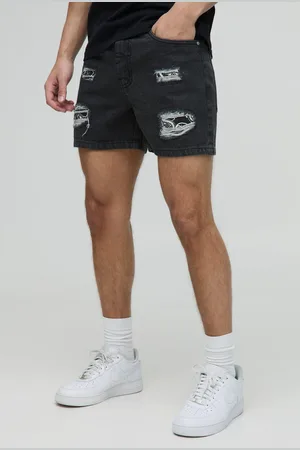 Boohoo Onbewerkte Slim Fit Bandana Print Rip & Repair Denim Shorts Met Verfspetters