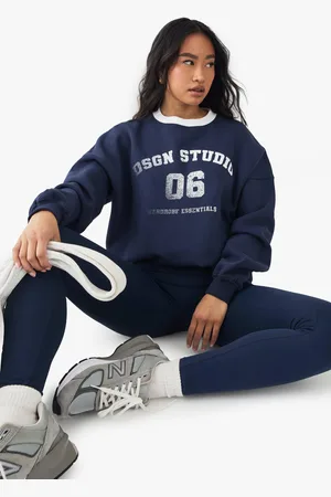 Boohoo Oversized Dsgn Studio 06 Trui Met Contrasterende Hals En Print
