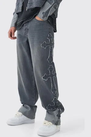 Boohoo Onbewerkte Baggy Jeans Met Gekruiste Bandjes