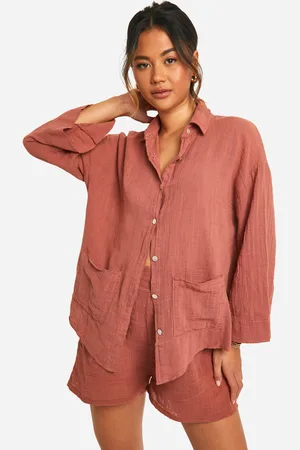 Boohoo Oversized Dunne Katoenen Blouse Met Textuur