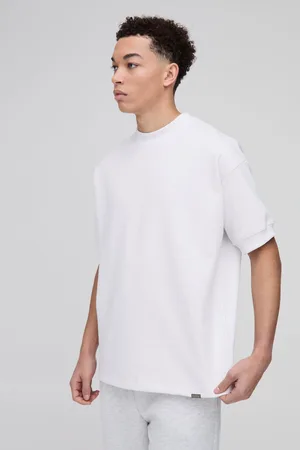 Boohoo Man Oversized T-Shirt Met Brede Nek En Dikke Geribbelde Mouwen
